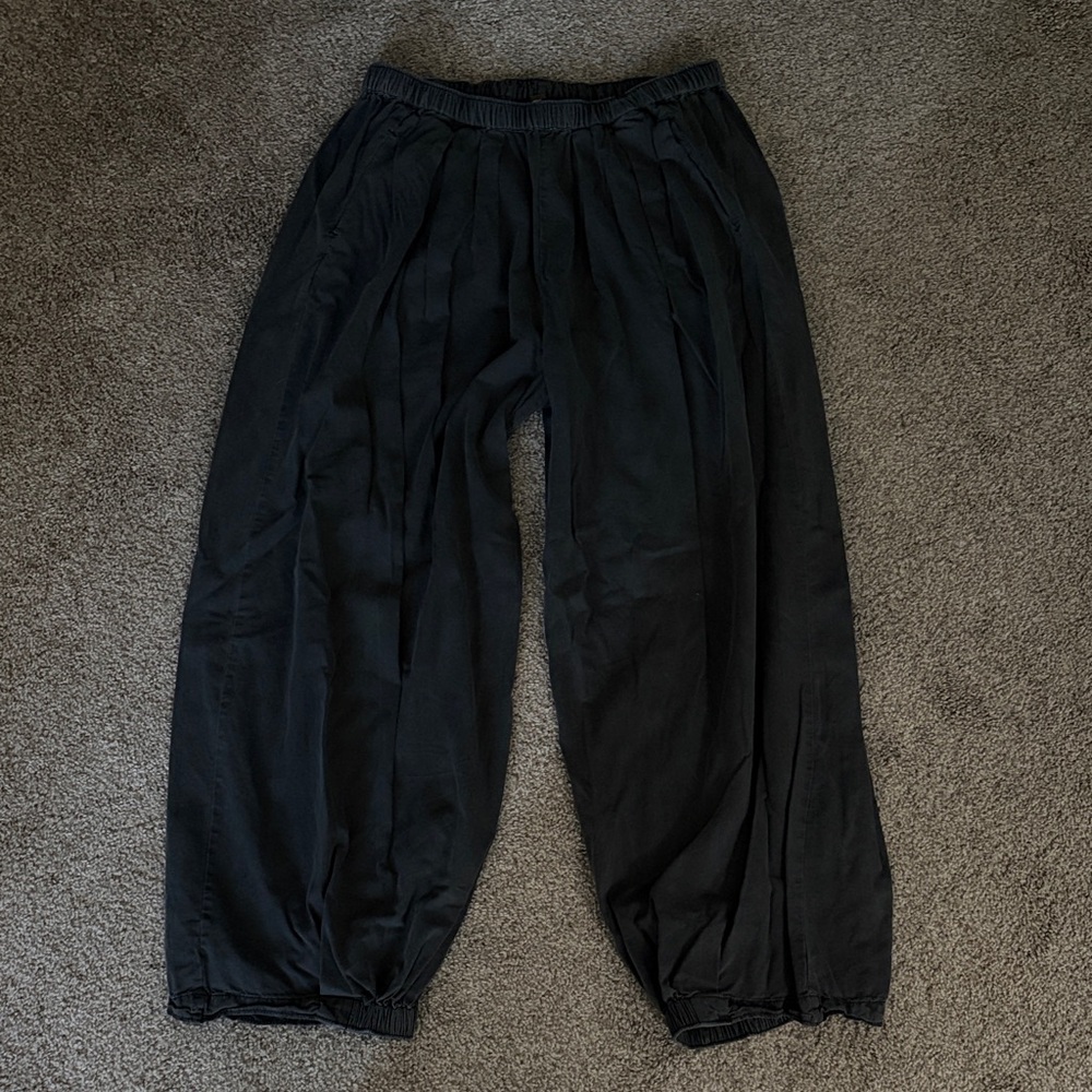 Free People Black Wide-Leg Elastic Hem Track Pants